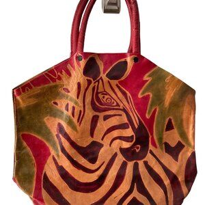 Vintage Leather Zebra Safari Handbag